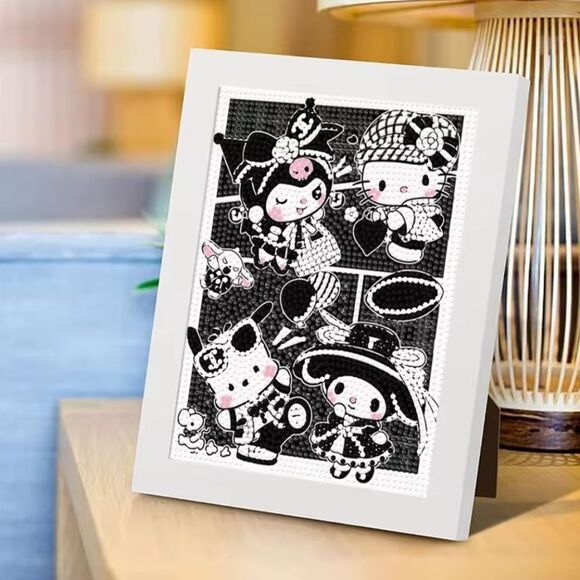 Brand New DIY Hello Kitty Kuromi Black & White Diamond Beads Art With Frame - Picture 1 of 9